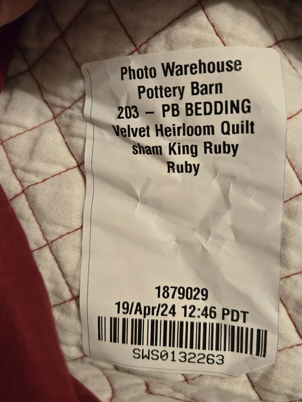 Pottery Barn Ruby Red Velvet Sham King
